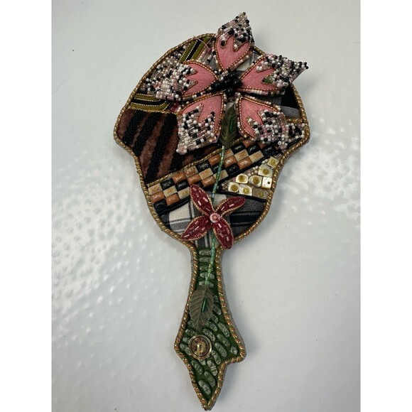 Joan Morris Explosive Beaded Hand Mirror Vintage Retired New Mixed Media - Picture 3 of 4